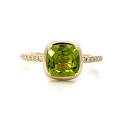 14K Yellow Gold Peridot and Diamond Ring